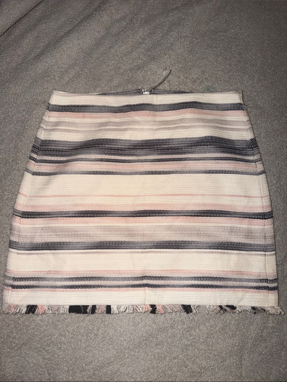 NWT Loft Striped Pink Blue White Tan Skirt Fringe ends Size 12